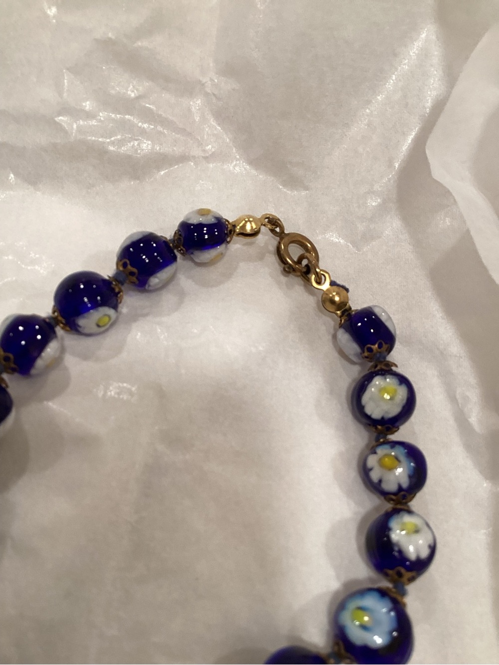 Murano Glass Beaded Bracelet Venetian Millefiori On Cobalt Blue Beads View 2